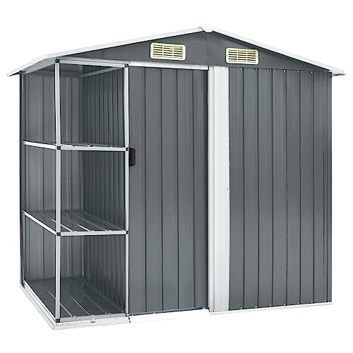 Emmtore Gartenhaus mit Regal 4 Lüftungsschlitzen Schiebetür Geräteschuppen Gartenschuppen Gerätehaus Garten Schuppen Grau 205x130x183 cm Eisen Emmtore Gartenhaus mit Regal 4 Lüftungsschlitzen Schiebetür Geräteschuppen Gartenschuppen Gerätehaus Garten Schuppen Grau 205x130x183 cm Eisen von Emmtore