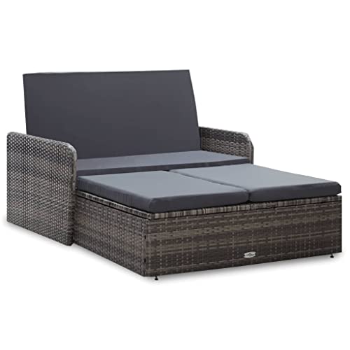 Emmtore Gartenmöbel 2-TLG. Lounge Garten Sofa Fußhocker Hocker Sitzgruppe Gartenset Gartensofa Garnitur Garten-Lounge-Set mit Auflagen Poly Rattan Grau von Emmtore