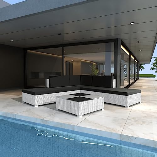 Emmtore Gartenmöbel 6-TLG. Sitzgruppe Lounge Gartenset Ecksofa Garten-Lounge-Set mit Auflagen Poly Rattan Weiß Emmtore Gartenmöbel 6-TLG. Sitzgruppe Lounge Gartenset Ecksofa Garten-Lounge-Set mit Auflagen Poly Rattan Weiß von Emmtore