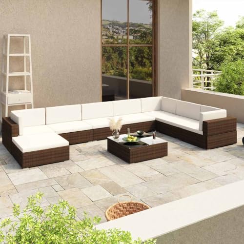 Emmtore Gartenmöbel 8-TLG. Sitzgruppe Lounge Sitzgarnitur Sofa Garten-Lounge-Set mit Auflagen Poly Rattan Braun von Emmtore