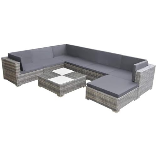 Emmtore Gartenmöbel 8-TLG. Sitzgruppe Lounge Sitzgarnitur Sofa Garten-Lounge-Set mit Auflagen Poly Rattan Grau von Emmtore
