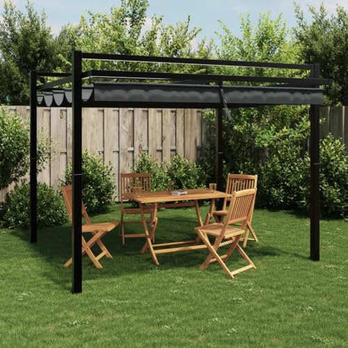 Emmtore Gartenpavillon mit Ausziehbarem Dach Anthrazit 3x3 m Aluminium von Emmtore