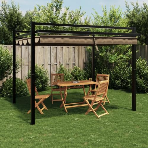 Emmtore Gartenpavillon mit Ausziehbarem Dach Taupe 3x3 m Aluminium von Emmtore