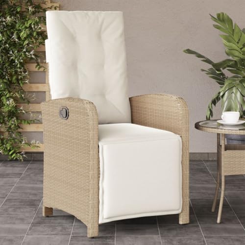 Emmtore Gartensessel,Gartenstuhl mit Fußteil,Garten Liegestuhl mit Verstellbarer Rückenlehne Fußstütze,Sessel Relaxsessel Gartenmöbel,Poly Rattan Gartensessel,Beige,1 PZ von Emmtore