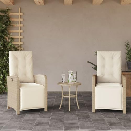 Emmtore Gartensessel,Gartenstuhl mit Fußteil,Garten Liegestuhl mit Verstellbarer Rückenlehne Fußstütze,Sessel Relaxsessel Gartenmöbel,Poly Rattan Gartensessel,Beige,2 PZ von Emmtore