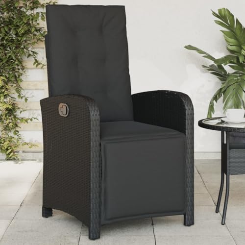 Emmtore Gartensessel,Gartenstuhl mit Fußteil,Garten Liegestuhl mit Verstellbarer Rückenlehne Fußstütze,Sessel Relaxsessel Gartenmöbel,Poly Rattan Gartensessel,Schwarz,1 PZ von Emmtore