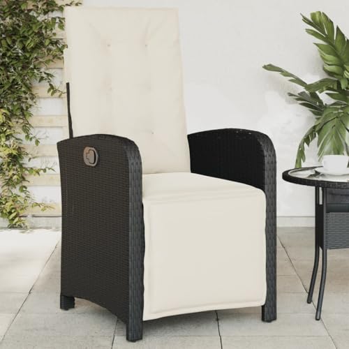 Emmtore Gartensessel,Gartenstuhl mit Fußteil,Garten Liegestuhl mit Verstellbarer Rückenlehne Fußstütze,Sessel Relaxsessel Gartenmöbel,Poly Rattan Gartensessel,Schwarz und Creme,1 PZ von Emmtore