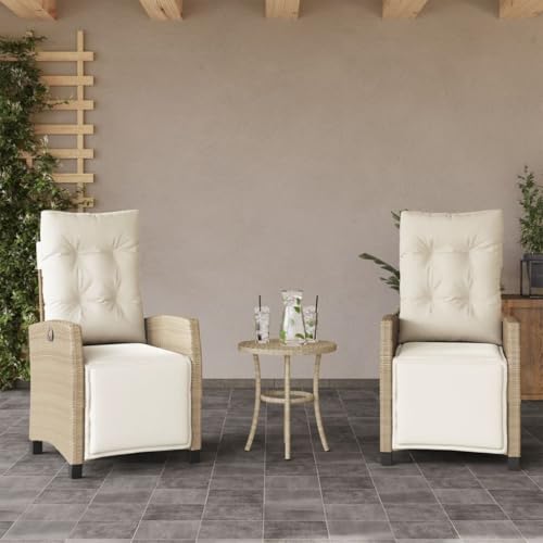 Emmtore Gartensessel mit Fußteil Gartenstuhl Verstellbare Rückenlehne Fußteil,Sessel Stuhl Stahlrahmen, Gartenmöbel,Poly Rattan,Beige,Mit Fußablage von Emmtore