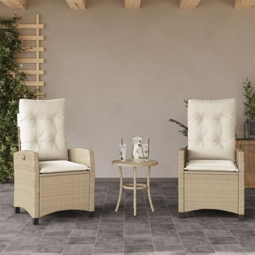 Emmtore Gartensessel mit Fußteil Gartenstuhl Verstellbare Rückenlehne Fußteil,Sessel Stuhl Stahlrahmen, Gartenmöbel,Poly Rattan,Beige,Ohne Fußablage von Emmtore