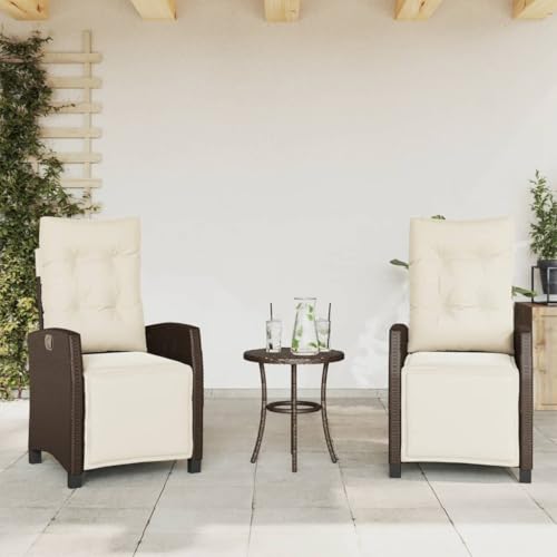 Emmtore Gartensessel mit Fußteil Gartenstuhl Verstellbare Rückenlehne Fußteil,Sessel Stuhl Stahlrahmen, Gartenmöbel,Poly Rattan,Braun,Mit Fußablage von Emmtore