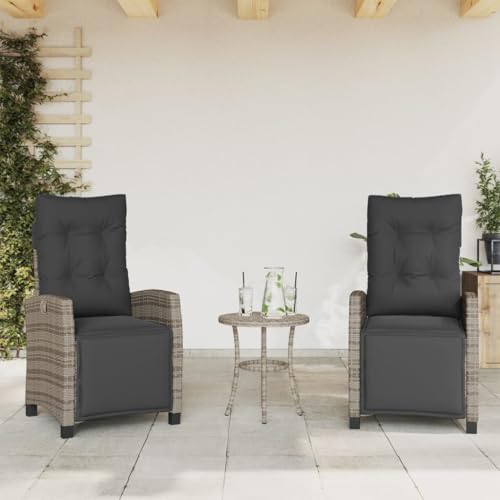 Emmtore Gartensessel mit Fußteil Gartenstuhl Verstellbare Rückenlehne Fußteil,Sessel Stuhl Stahlrahmen, Gartenmöbel,Poly Rattan,Grau,Mit Fußablage von Emmtore