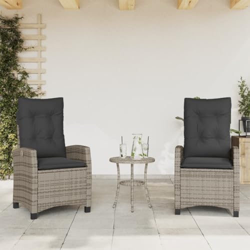 Emmtore Gartensessel mit Fußteil Gartenstuhl Verstellbare Rückenlehne Fußteil,Sessel Stuhl Stahlrahmen, Gartenmöbel,Poly Rattan,Grau,Ohne Fußablage von Emmtore