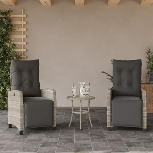 Emmtore Gartensessel mit Fußteil Gartenstuhl Verstellbare Rückenlehne Fußteil,Sessel Stuhl Stahlrahmen, Gartenmöbel,Poly Rattan,Hellgrau,Mit Fußablage von Emmtore