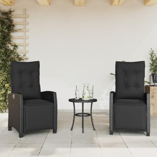 Emmtore Gartensessel mit Fußteil Gartenstuhl Verstellbare Rückenlehne Fußteil,Sessel Stuhl Stahlrahmen, Gartenmöbel,Poly Rattan,Schwarz,Mit Fußablage von Emmtore
