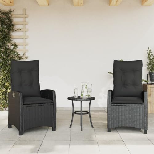 Emmtore Gartensessel mit Fußteil Gartenstuhl Verstellbare Rückenlehne Fußteil,Sessel Stuhl Stahlrahmen, Gartenmöbel,Poly Rattan,Schwarz,Ohne Fußablage von Emmtore