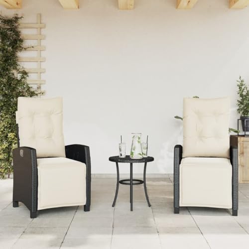 Emmtore Gartensessel mit Fußteil Gartenstuhl Verstellbare Rückenlehne Fußteil,Sessel Stuhl Stahlrahmen, Gartenmöbel,Poly Rattan,Schwarz und Creme,Mit Fußablage von Emmtore