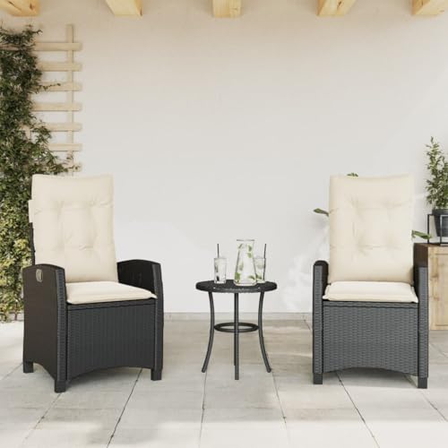 Emmtore Gartensessel mit Fußteil Gartenstuhl Verstellbare Rückenlehne Fußteil,Sessel Stuhl Stahlrahmen, Gartenmöbel,Poly Rattan,Schwarz und Creme,Ohne Fußablage von Emmtore