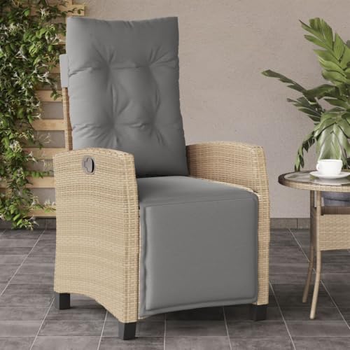 Emmtore Gartensessel mit Kissen,Gartenstuhl mit Verstellbarer Rückenlehne,Liegestuhl mit Stahlrahmen, Sessel Stuhl Relaxsessel,Poly Rattan,Mischung aus Beige,Mit Fußablage von Emmtore
