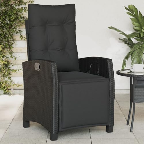 Emmtore Gartensessel mit Kissen,Gartenstuhl mit Verstellbarer Rückenlehne,Liegestuhl mit Stahlrahmen, Sessel Stuhl Relaxsessel,Poly Rattan,Schwarz,Mit Fußablage von Emmtore