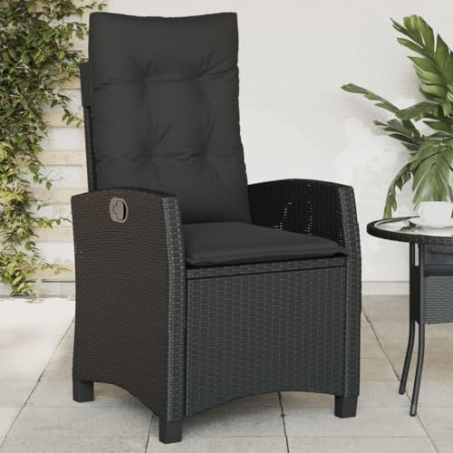 Emmtore Gartensessel mit Kissen,Gartenstuhl mit Verstellbarer Rückenlehne,Liegestuhl mit Stahlrahmen, Sessel Stuhl Relaxsessel,Poly Rattan,Schwarz,Ohne Fußablage von Emmtore
