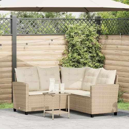 Emmtore Gartensofa in L-Form mit Tisch und Kissen Beige Poly Rattan Emmtore Gartensofa in L-Form mit Tisch und Kissen Beige Poly Rattan von Emmtore