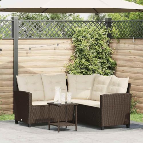 Emmtore Gartensofa in L-Form mit Tisch und Kissen Braun Poly Rattan von Emmtore