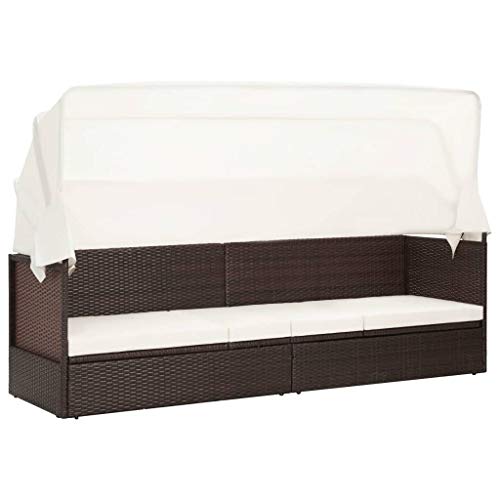Emmtore Gartensofa mit Sonnendach Poly Rattan Braun von Emmtore