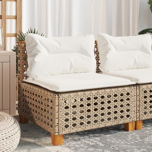 Emmtore Gartensofa ohne Armlehnen mit Kissen Beige Poly Rattan with Carving von Emmtore