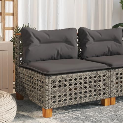 Emmtore Gartensofa ohne Armlehnen mit Kissen Grau Poly Rattan with Carving von Emmtore
