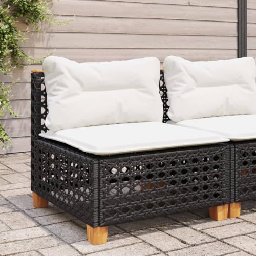 Emmtore Gartensofa ohne Armlehnen mit Kissen Schwarz Poly Rattan with Carving von Emmtore