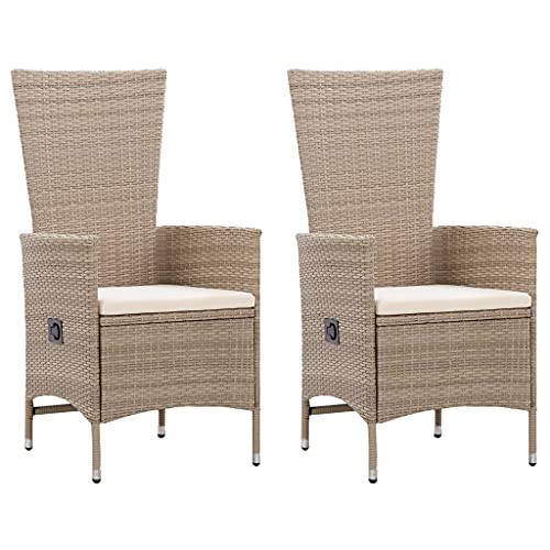 Emmtore Gartenstühle 2 STK. mit Auflagen Poly Rattan Beige von Emmtore