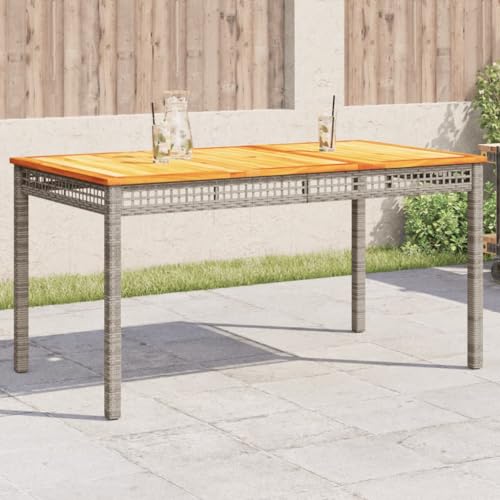 Emmtore Gartentisch Grau 140x80x75 cm Beistelltisch für Garten Terrasse, Couchtisch mit Holzplatte, Balkontisch Kaffeetisch Gartenmöbel, Poly Rattan Akazienholz von Emmtore