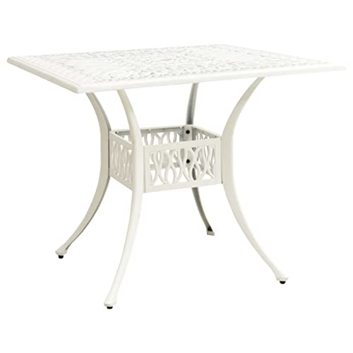 Emmtore Gartentisch mit Schirmloch Terrassentisch Balkontisch Esstisch Tisch Gartenmöbel Outdoor Terrasse Weiß 90x90x73 cm Aluminiumguss von Emmtore