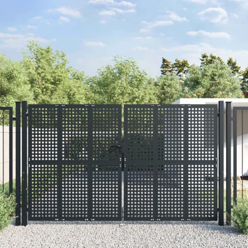 Emmtore Gartentor, Gartentür Gartenpforte mit Maschendraht, Abschließbare Zauntür mit 1 Set Schloss Griff, Hoftor Hoftür, Anthrazit Stahl,300 x 225 cm von Emmtore