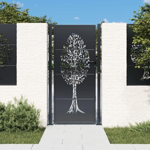 Emmtore Gartentor Anthrazit Gartentür mit Baum-Design, Abschließbar Hoftor Eingangstor für Garten Terrasse Terrasse, Tor Zauntor Gartenpforte, 105x180 cm Stahl Baum-Design Emmtore Gartentor Anthrazit Gartentür mit Baum-Design, Abschließbar Hoftor Eingangstor für Garten Terrasse Terrasse, Tor Zauntor Gartenpforte, 105x180 cm Stahl Baum-Design von Emmtore
