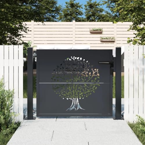 Emmtore Gartentor Anthrazit Gartentür mit Baum-Design, Abschließbar Hoftor Eingangstor für Garten Terrasse Terrasse, Tor Zauntor Gartenpforte, 105x80 cm Stahl Baum-Design Emmtore Gartentor Anthrazit Gartentür mit Baum-Design, Abschließbar Hoftor Eingangstor für Garten Terrasse Terrasse, Tor Zauntor Gartenpforte, 105x80 cm Stahl Baum-Design von Emmtore