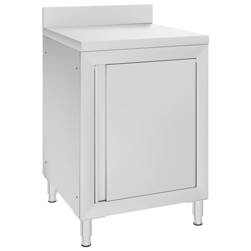 Emmtore Gastro-Arbeitstisch Aufkantung Gastro Arbeitstisch Küchenschrank Arbeitsplatte Edelstahlschrank Gastronomie mit Schrank 60x60x96 cm Edelstahl von Emmtore