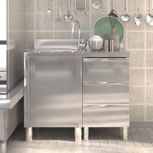 Emmtore Gastro-Küchenschränke Edelstahlschrank Arbeitsschrank Arbeitstisch Schrank Gastronomie Schubladenschrank 2 STK. Edelstahl von Emmtore