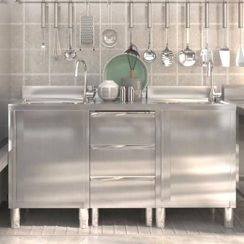 Emmtore Gastro-Küchenschränke Edelstahlschrank Arbeitsschrank Arbeitstisch Schrank Gastronomie Schubladenschrank 3 STK. Edelstahl von Emmtore