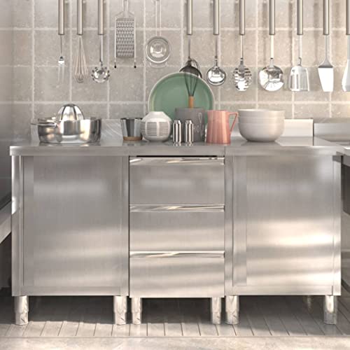 Emmtore Gastro-Küchenschränke Edelstahlschrank Arbeitsschrank Arbeitstisch Schrank Gastronomie Schubladenschrank 3 STK. Edelstahl von Emmtore