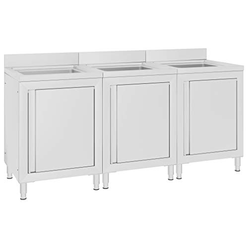 Emmtore Gastro-Spülenunterschränke Staufach Aufkantung Arbeitsschrank Edelstahlschrank Gastroschrank Schrank Küche 2 STK. Edelstahl von Emmtore