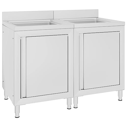 Emmtore Gastro-Spülenunterschränke Staufach Aufkantung Arbeitsschrank Edelstahlschrank Gastroschrank Schrank Küche 2 STK. Edelstahl von Emmtore