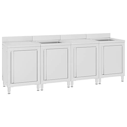 Emmtore Gastro-Spülenunterschrank mit Staufach Aufkantung Spülschrank Spülbecken Spültisch Gastrospüle Spüle Küche 240x60x96 cm Edelstahl von Emmtore