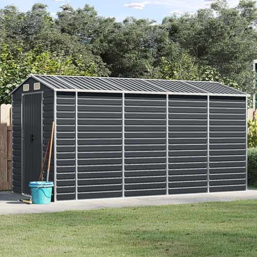 Emmtore Gerätehaus,Verzinkter Stahl,Outdoor Gartenhaus wetterfest Anthrazit,191 x 385 x 198 cm von Emmtore