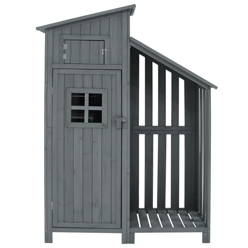 Emmtore Gerätehaus Gartenschrank Geräteschuppen Geräteschrank, BxT: 124x46 cm,BxTxH:124x46x174cm, auch für kleine Gärten geeignet,Grau, (Holzhütte, 1 St., Gartenhaus) von Emmtore