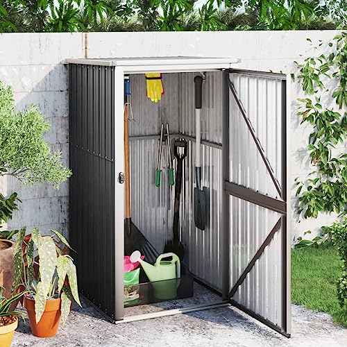 Emmtore Gerätehaus Geräteschuppen Gartenhaus Gartenschuppen Schuppen Lagerschuppen Werkzeugschuppen Verzinkter Stahl Anthrazit,88 x 89 x 161 cm von Emmtore