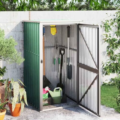 Emmtore Gerätehaus Geräteschuppen Gartenhaus Gartenschuppen Schuppen Lagerschuppen Werkzeugschuppen Verzinkter Stahl Grün,88 x 89 x 161 cm von Emmtore