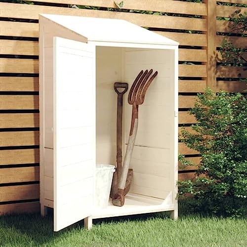 Emmtore Geräteschuppen Gartenhaus Schuppen Gerätehaus Lagerschuppen Satteldach Gartenschrank Pultdach Garten Massivholz Tanne,Weiß,55 x 52 x 112 cm von Emmtore