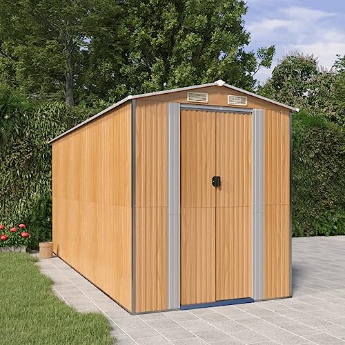 Emmtore Geräteschuppen Gerätehaus Garten Schuppen Gartenhaus Hütte Haus Laube Gartenschuppen Lagerschuppen Verzinkter Stahl Hellbraun,192 x 440 x 223 cm von Emmtore