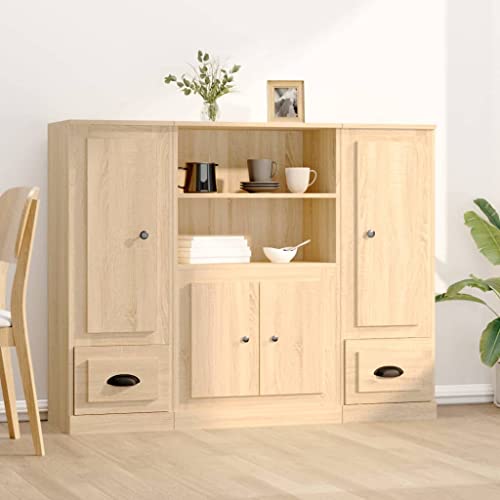 Emmtore Highboard 3 STK., Sideboard mit viel Stauraum, Mehrzweckschrank Buffetschrank, Kommode Schrank für Wohnzimmer,Sonoma Eiche von Emmtore